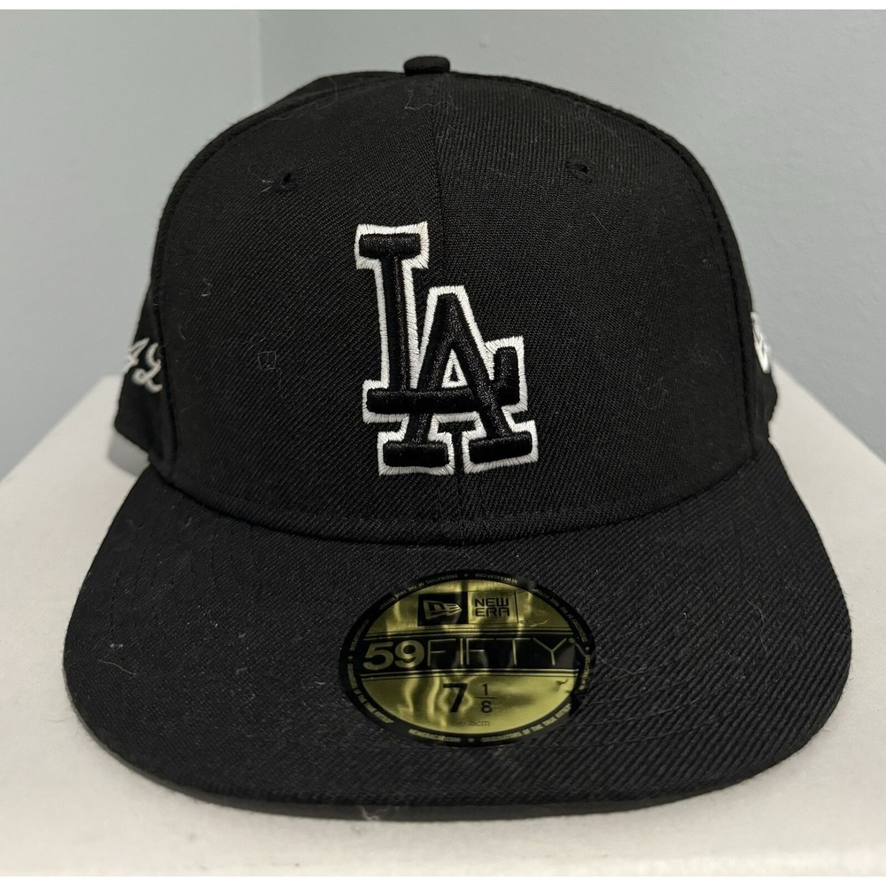 LA Dodgers Wool Hat Cap Mens Fitted 7 1/8 Black New Era 59Fifty MLB Baseball